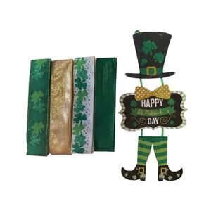 Saint Patrick’s Day Leprechaun Wreath Making Kit, DIY Sign Ribbon Craft Set